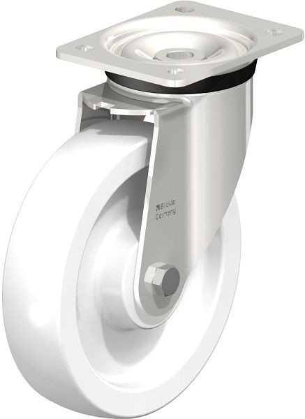 Blickle LKX-SPO 200G Edelstahl-Schwerlast-Lenkrolle mit Anschraubplatte, Polyamid, Weiß, 30239