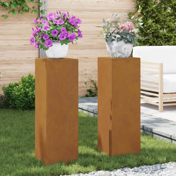 vidaXL Outdoor Pflanzenständer Säule 2 Stück 24x24x75 cm Wetterfester Stahl, 865826