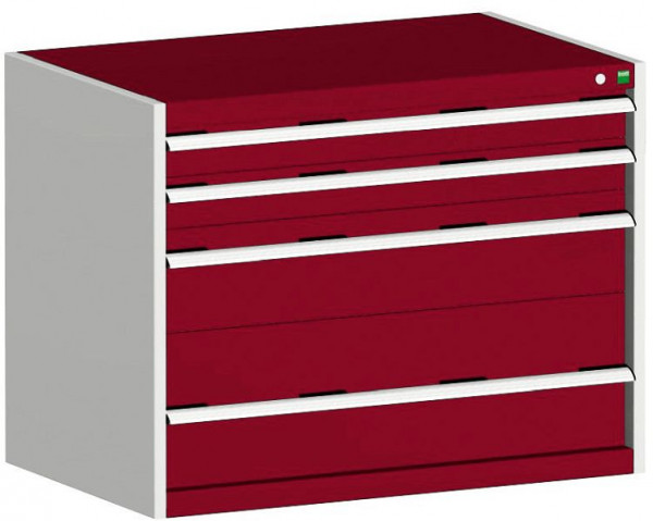 bott cubio Schubladenschrank bestückt mit 4 Schwerlastschubladen BxTxH: 1050 x 650 x 800 mm, RAL 7035/3004, 40021008.24V