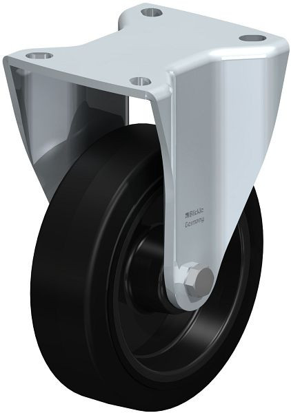 Blickle BH-POEV 125XR-1 Stahlblech-Bockrolle, Schwerlast-Ausführung, mit Anschraubplatte, Elastik-Vollgummi, Schwarz, 851953