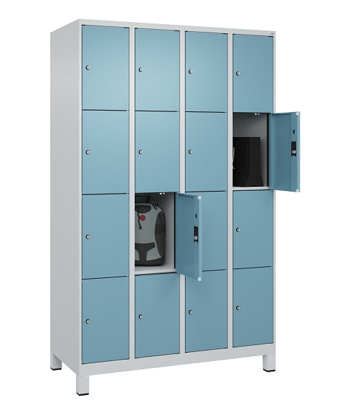 C+P Schließfachschrank Evolo PLUS, mit Füßen, 16 Fächer, 1950x1200x500mm, 7035/2406015 RDS Architekturblau, 049010-404 S10009