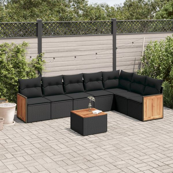 vidaXL 8-teilig Garten-Sofagarnitur mit Kissen Schwarz Poly Rattan, 3227714