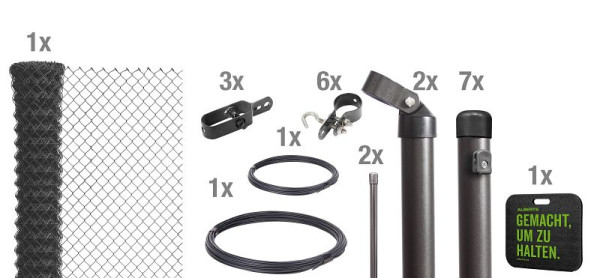 Alberts Maschendrahtzaun als Zaun-Komplettset, zum Einbetonieren mit Kniekissen,anthrazit-metallic, Höhe 100 cm, Länge 15 m, 697150
