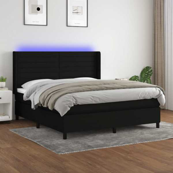 vidaXL Boxspringbett mit Matratze & LED Schwarz 180x200 cm Stoff, 3138415