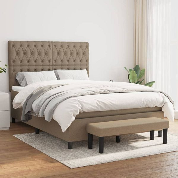 vidaXL Boxspringbett mit Matratze Taupe 140x200 cm Stoff, 3136841