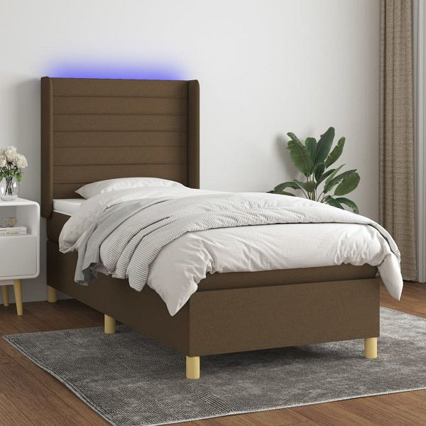 vidaXL Boxspringbett mit Matratze & LED Dunkelbraun 100x200 cm Stoff, 3138936