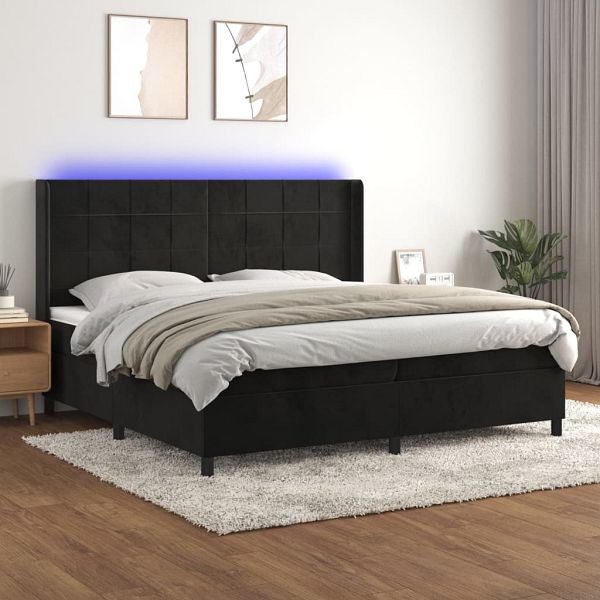 vidaXL Boxspringbett mit Matratze & LED Schwarz 200x200 cm Samt, 3139585