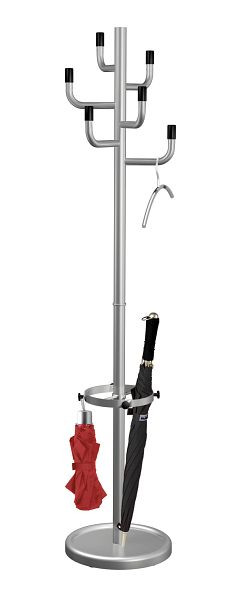 Kerkmann Garderobe Vegas B mit 6 Haken, Schirmhalter und Tropfmulde, Ø 360 x H 1745 mm, alusilber/schwarz, 30610714