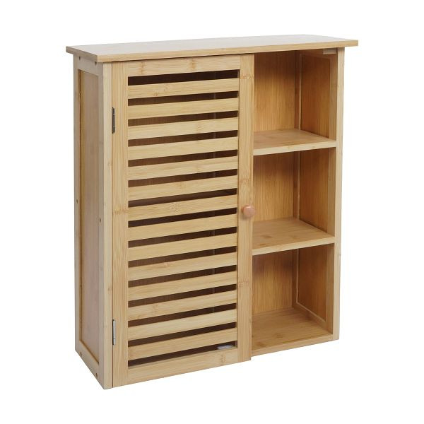 Mendler Hängeschrank HWC-O73, Badschrank Badezimmerschrank, Türe Staufächer Bambus 60x50x19cm, 139323