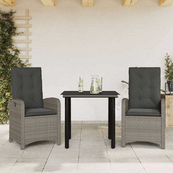 vidaXL 3-teilig Garten-Essgruppe mit Kissen Grau Poly Rattan, 3212360