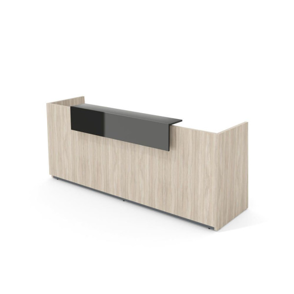 Deskin Theke LIBRA, Eiche gekalkt, Aufsatz grau glänzend, B 2600 x T 950 x H 1100 mm, 288086