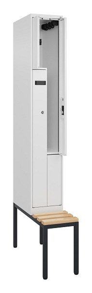 C+P Z-Spind Evolo PLUS, Bank, 2 Fächer, 2120x300x815mm, 9016/9016, Zylinderschloss, Sitzfläche Buche-Hartholz, Sitzbank, 0490537-102 S10047