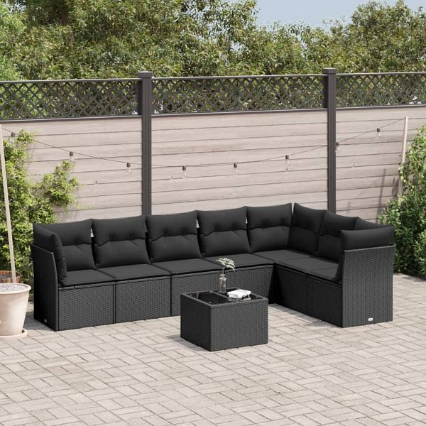 vidaXL 8-teilig Garten-Sofagarnitur mit Kissen Schwarz Poly Rattan, 3249584