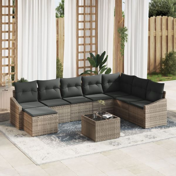 vidaXL 8-teiliges Garten Essset mit Kissen Schwarz Poly Rattan, 3355518