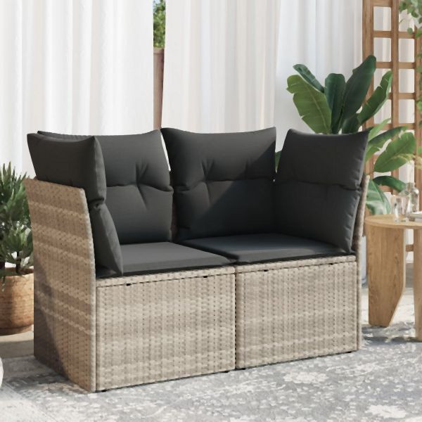 vidaXL Gartensofa mit Kissen 2-Sitzer Hellgrau Poly Rattan, 366192