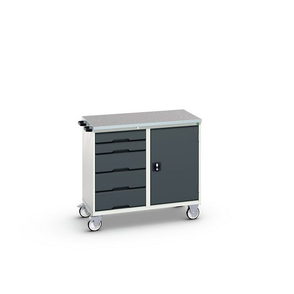 bott verso Montagewagen, mit 5 Schubladen, Tür und Linoleum-Top, BxTxH: 1050 x 600 x 980 mm, Lichtgrau / Anthrazitgrau, 16927120.19