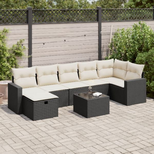 vidaXL 8-tlg. Garten-Sofagarnitur mit Kissen Schwarz Poly Rattan, 3325412