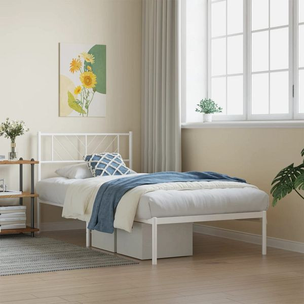 vidaXL Bettgestell mit Kopfteil Metall Weiß 100x190 cm, 372222
