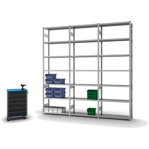 hofe Fachboden-Grundregal, 3000x300x1000 mm, 7 Fachebenen, verzinkt, 150 kg Fachlast, 1300 kg Feldlast, zweiseitige Bedienung, HZG30310AL