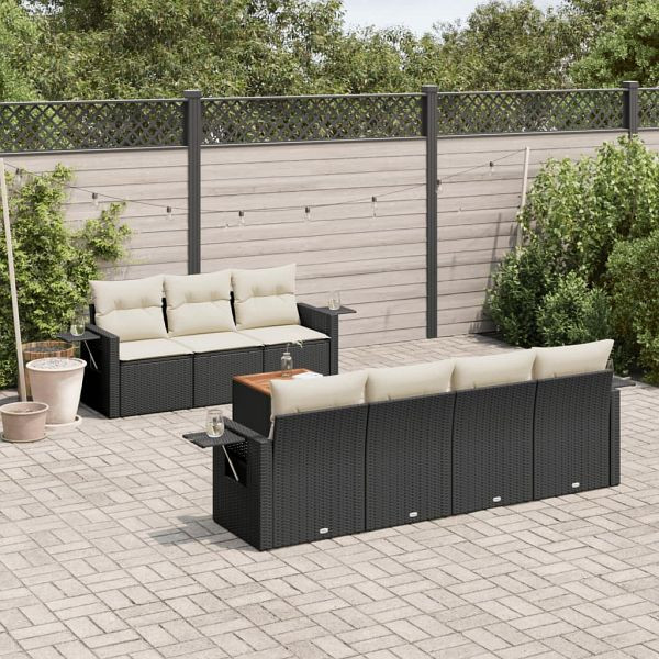 vidaXL 8-tlg. Garten-Sofagarnitur mit Kissen Schwarz Poly Rattan, 3224467