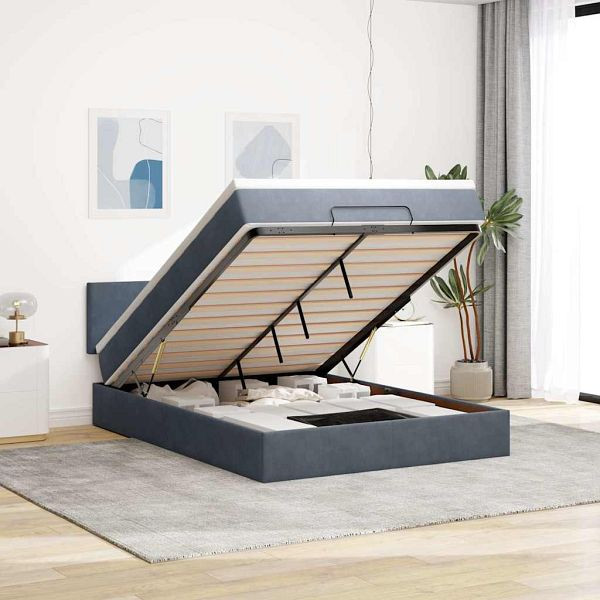 vidaXL Ottoman-Bett mit Matratze & LEDs Dunkelgrau 140x200 cm Samt, 3312555
