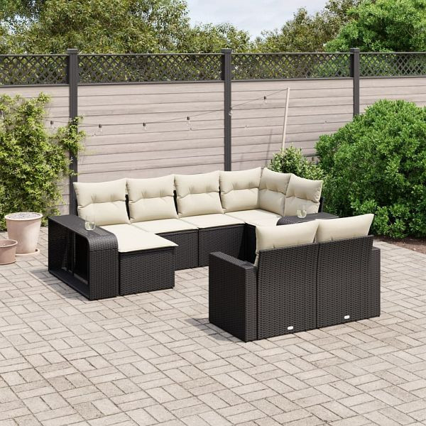vidaXL 10-tlg. Garten-Sofagarnitur mit Kissen Schwarz Poly Rattan, 3261286