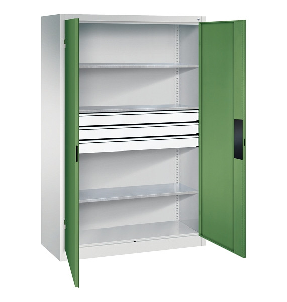 C+P Werkzeugschrank Acurado, H1950xB1200xT500mm, 7035/6011, 2 Einlegeböden, Traglast 110 kg, 8931-5230 S10194