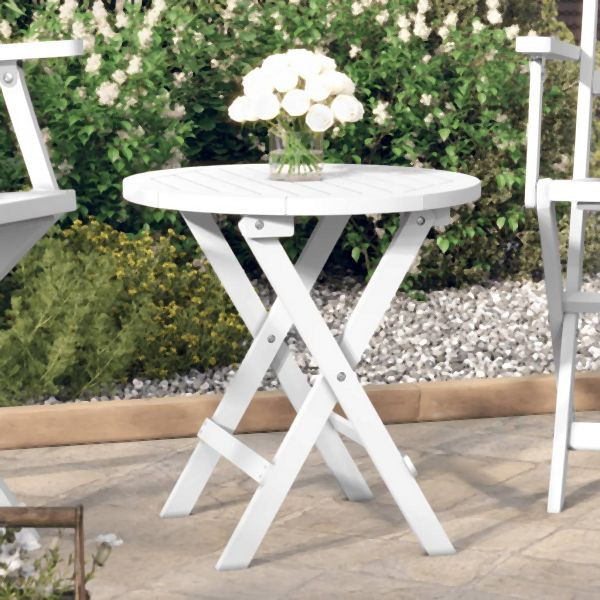 vidaXL Gartentisch Klappbar Weiß Ø 46 cm Massivholz Akazie, 312117