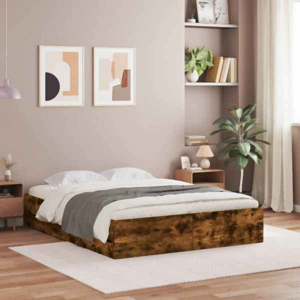 vidaXL Bettgestell mit Schubladen Räuchereiche 140x200cm Holzwerkstoff, 3207277