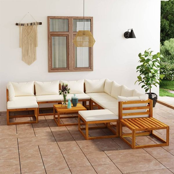 vidaXL 12-teilig Garten-Lounge-Set mit Auflagen Creme Massivholz Akazie, 3057650