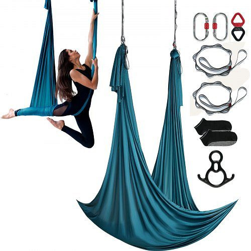 VEVOR Aerial Yoga Hängematte Set 10 x 2,8 m, Grün, Indoor 1000 kg Max, Tragfähigkeit, inkl. Socken & Stahlkarabiner & Alu-Drehgelenk, DCK10X28MMLCZSF51V0