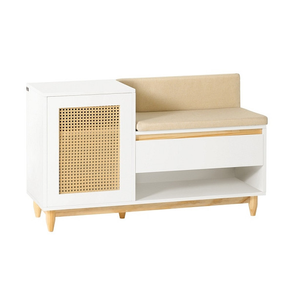 SoBuy Schuhbank mit einer Schublade Weiß 100x35x60 cm, Rustikal, FSR128-W