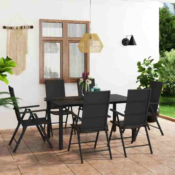 vidaXL 7-tlg. Garten-Essgruppe Schwarz, Schwarz, 3060049
