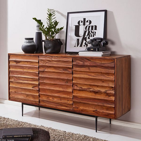 Wohnling Sideboard Sheesham Massivholz 150x81x41 cm Landhaus, WL5.635