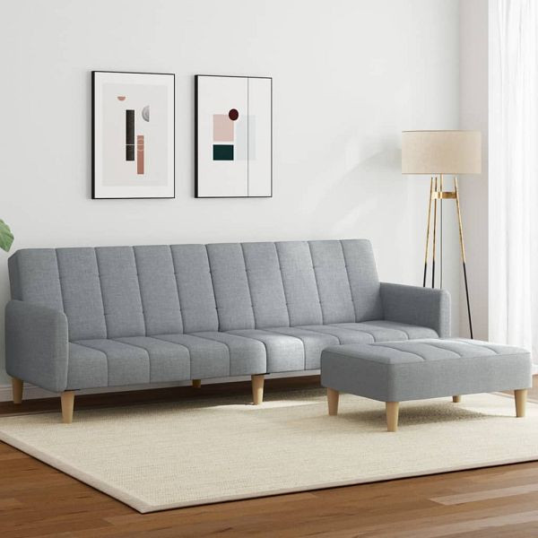 vidaXL Schlafsofa 2-Sitzer mit Fußhocker Hellgrau Stoff, 3258088