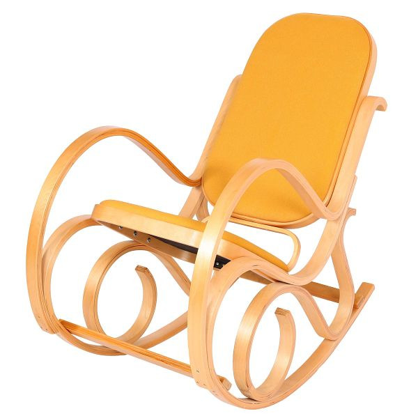 Mendler Schaukelstuhl M41, Schwingsessel Fernsehsessel, Massiv-Holz, Eiche-Optik, Stoff/Textil gelb, 75343