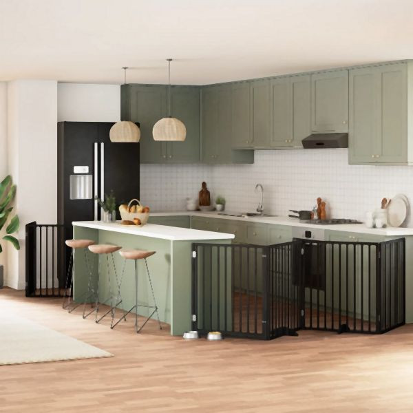 vidaXL 8-tlg. Hundetor mit Tür Faltbar Schwarz 640 cm Pappelholz, 3155574