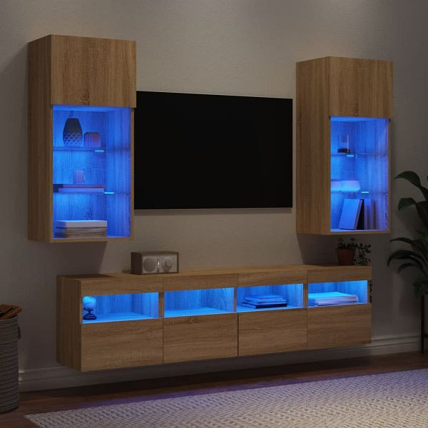 vidaXL 5-tlg. Wohnwand mit LED-Beleuchtung Sonoma-Eiche Holzwerkstoff, 3216745