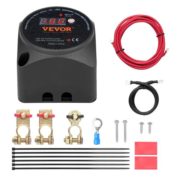VEVOR Doppelbatterie-Trennrelais, 12 V, 140 A, manueller und automatischer Modus, spannungsempfindliches VSR-Relais mit LCD-Bildschirm, FDCDJDQTJ1000SUV7V9