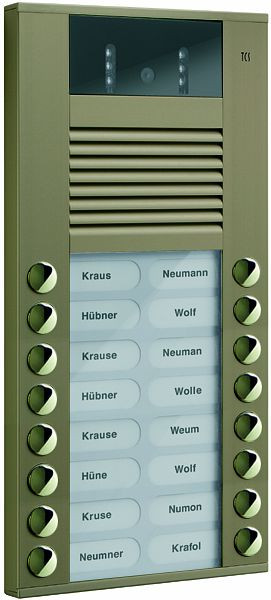 TCS Video-Außenstation mit 130-Grad-Kamera Serie AVE mit 16 Klingeltasten (rechts-/linksbündig), AP bronze, AVE14163-0012