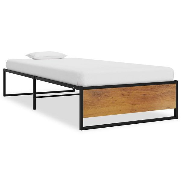 vidaXL Bettgestell Schwarz Metall 100x200 cm, Material: Pulverbeschichtetes Metall, melaminbeschichtetes MDF, 324814
