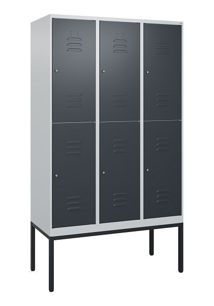 C+P Doppelstöckiger Spind Classic PLUS, Gestell, 3 Abteile, 2120x1200x500mm, 7035/7016, Zylinderschlösser, 0803307-32 S10023