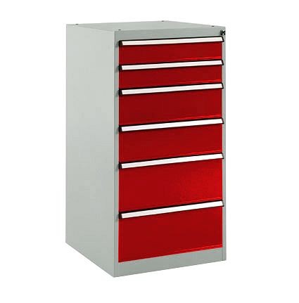 Manuflex Schubfachschrank BASETEC Stationär, Nutzhöhe 900 mm mit 6 Schubfächern, in rubinrot RAL 3003, SP1142.3003