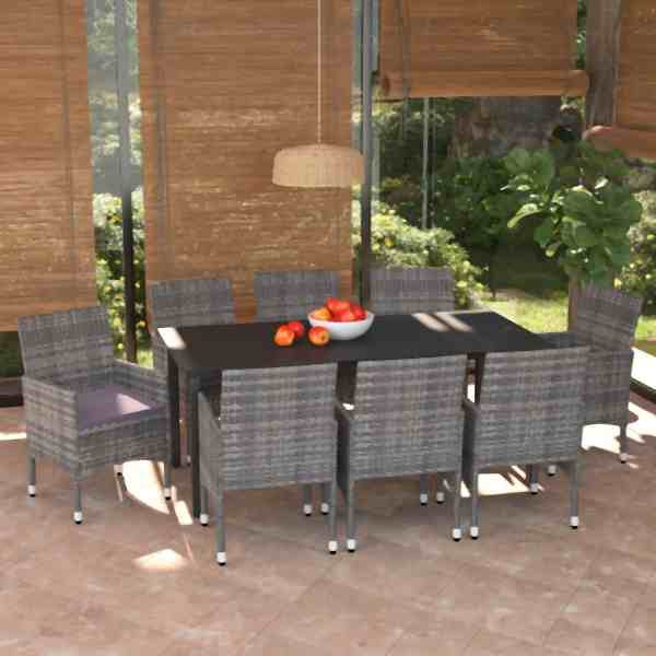 vidaXL 9-tlg. Garten-Essgruppe mit Kissen Poly Rattan Grau, 3094984