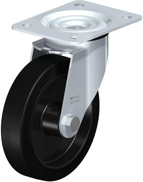 Blickle LE-POEV 161R Stahlblech-Lenkrolle mit Anschraubplatte, Elastik-Vollgummi, Schwarz, 754470