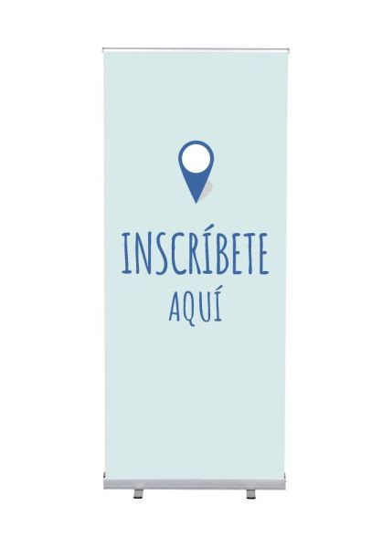 Showdown Displays Roll-Banner Budget 85 Komplettset Hier Anmelden Blau Spanisch, RBB085LSFI356