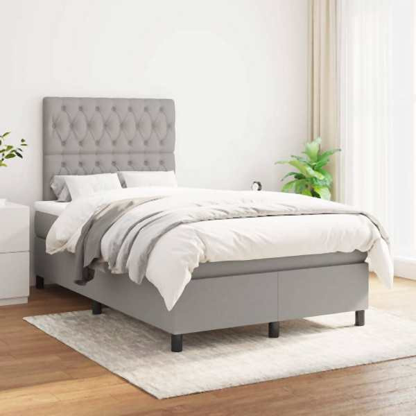 vidaXL Boxspringbett mit Matratze Hellgrau 120x200 cm Stoff, 3142001