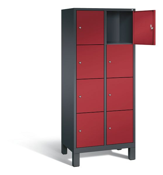 C+P Schließfachschrank Evolo, H1850xB810xT500mm, Farbe: Schwarzgrau / Rubinrot, 48010-224 S10051