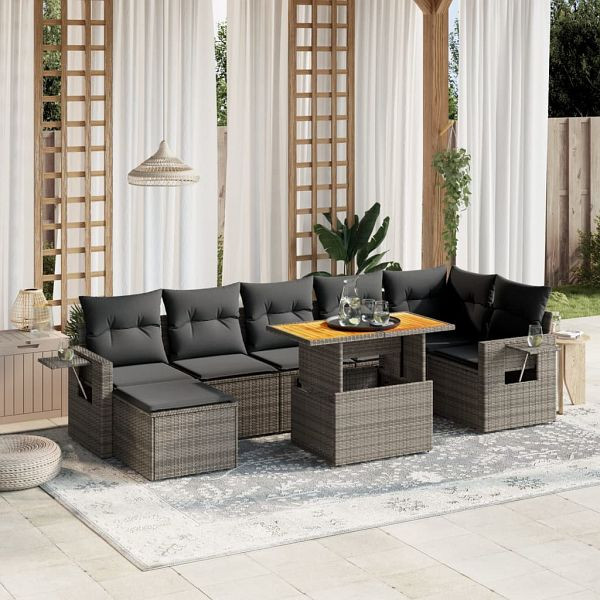 vidaXL 8-teilig Garten-Sofagarnitur mit Kissen Grau Poly Rattan, 3275713