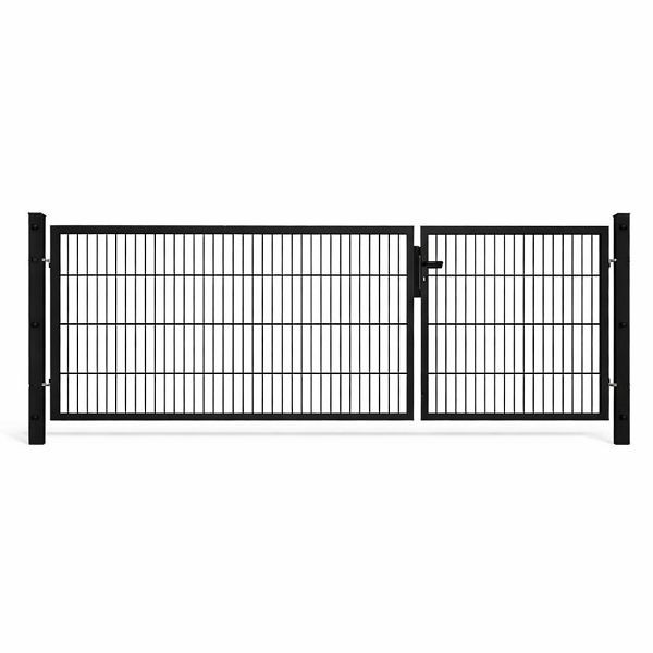 GEWA Gartentor Classic Unsymmetrisch 3m Breit 1,2m Hoch Doppelstabmattenzaun Anthrazit inkl. Zubehör 60x60mm Pfosten, DTUC-656-1230-3000-TP60-7016